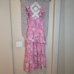 Blu Pepper Pink Floral Smocked Dress